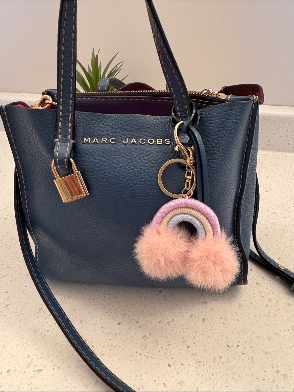 Marc Jacobs Mini Grind Pebbled Leather Tote Blue Sea Crossbody Bag